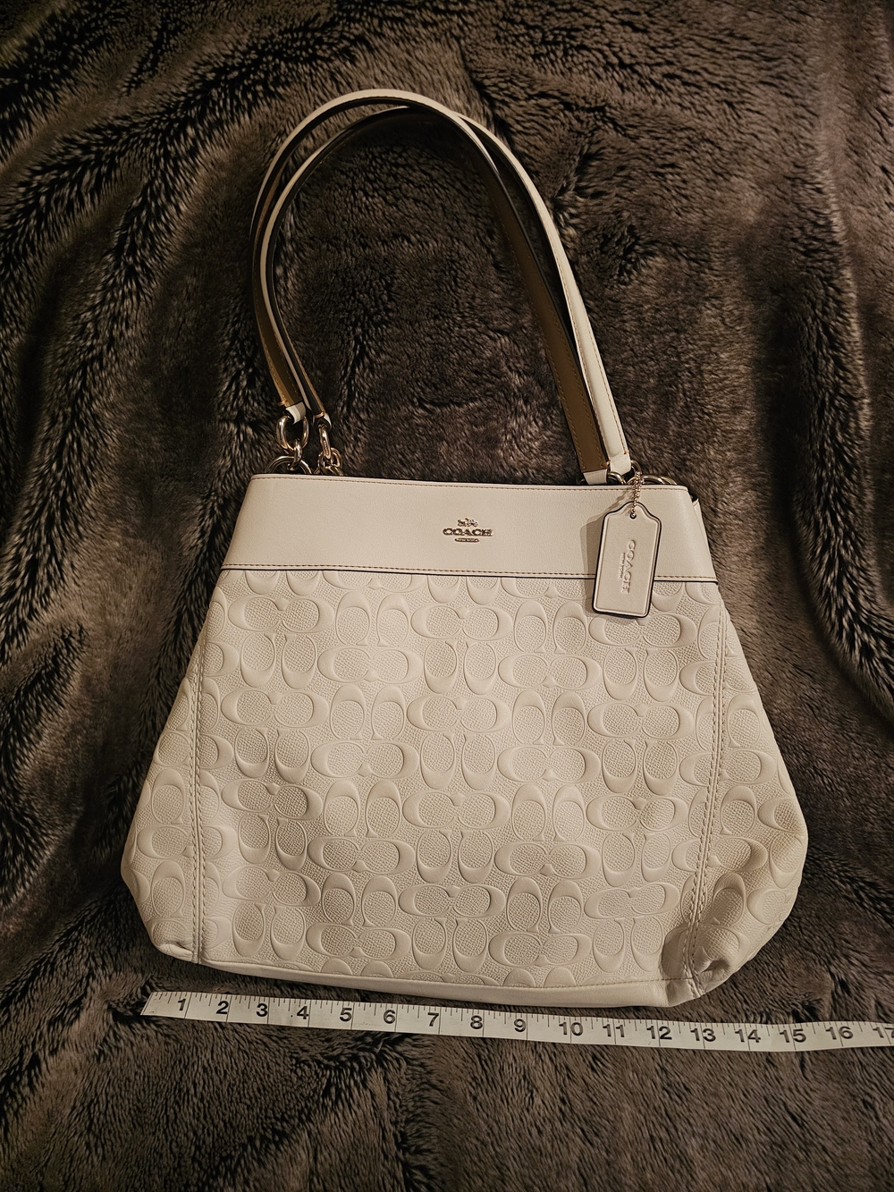 Coach Off White Signature Embossed Leather Tote